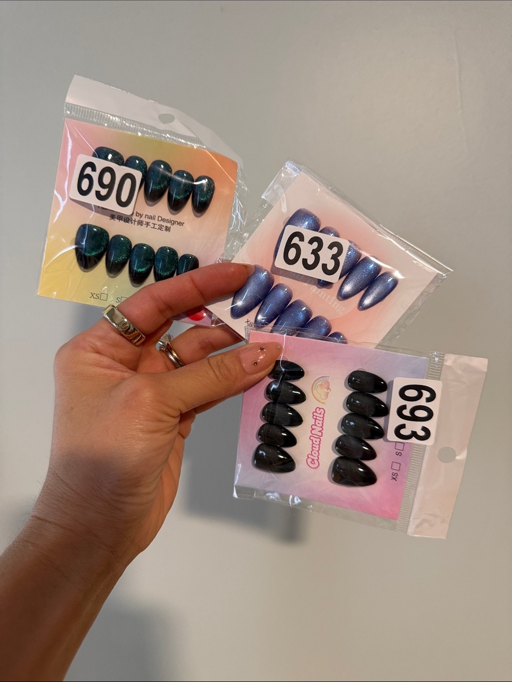 Premium Women’s Press-On Nails Set - Black, Blue & Purple